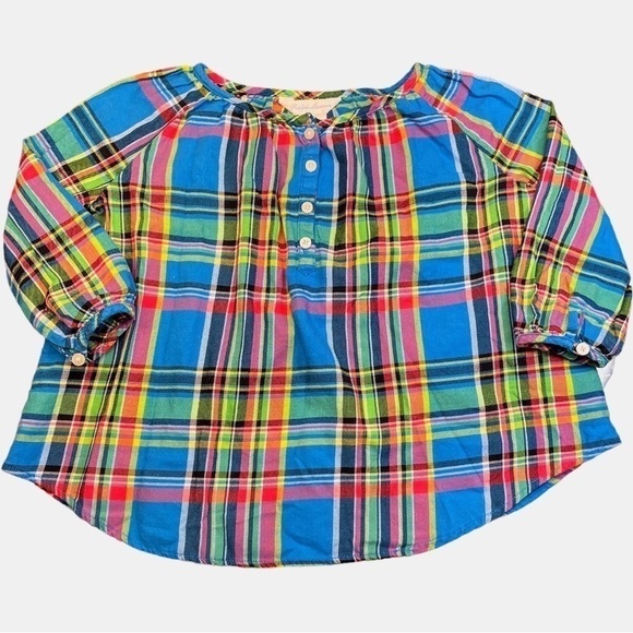 Ralph Lauren Girls Blue Plaid Tunic Peasant Boho Loose Fit Top 18 Months - Picture 1 of 12